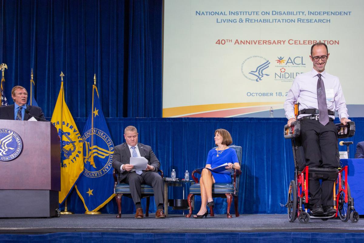 Todd Kuiken and Frank Ursetta of the Center for Bionic Medicine demonstrated CBM's convertible wheelchair at the National Institute on Disability, Independent Living, and Rehabilitation Research’s (NIDILRR) 40th anniversary on Thursday, Oct. 18