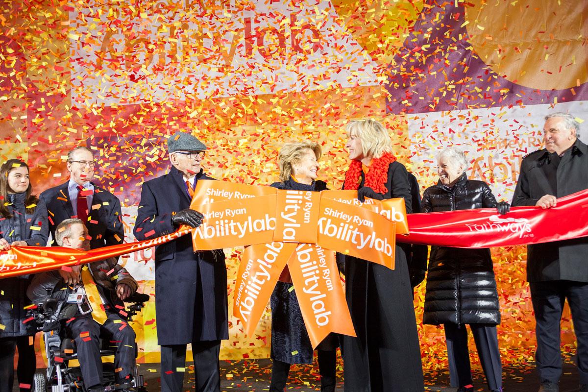 ribbon cutting image of pat and shirley ryan at the grand opening of Shirley Ryan AbilityLab
