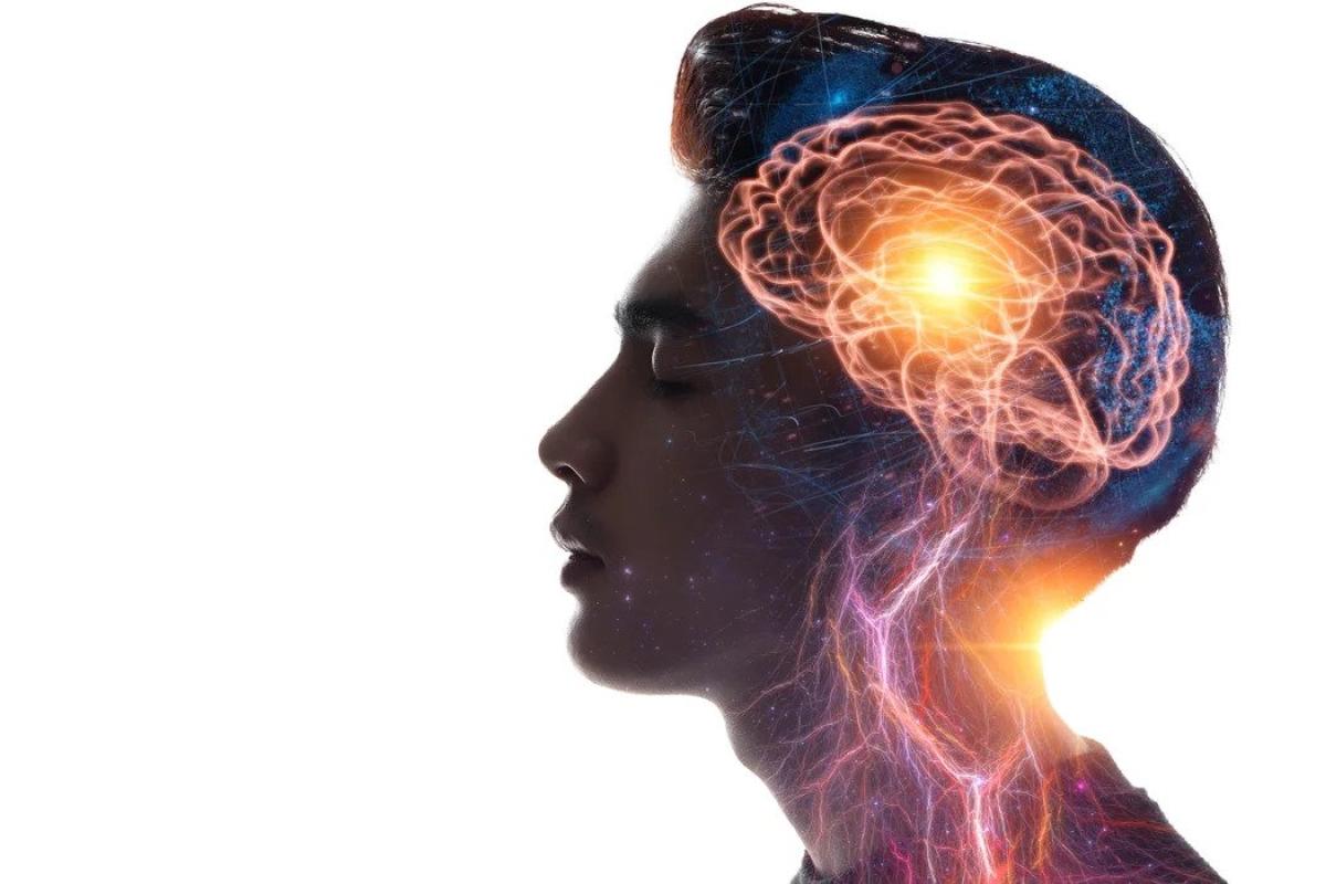 Man with brain graphic