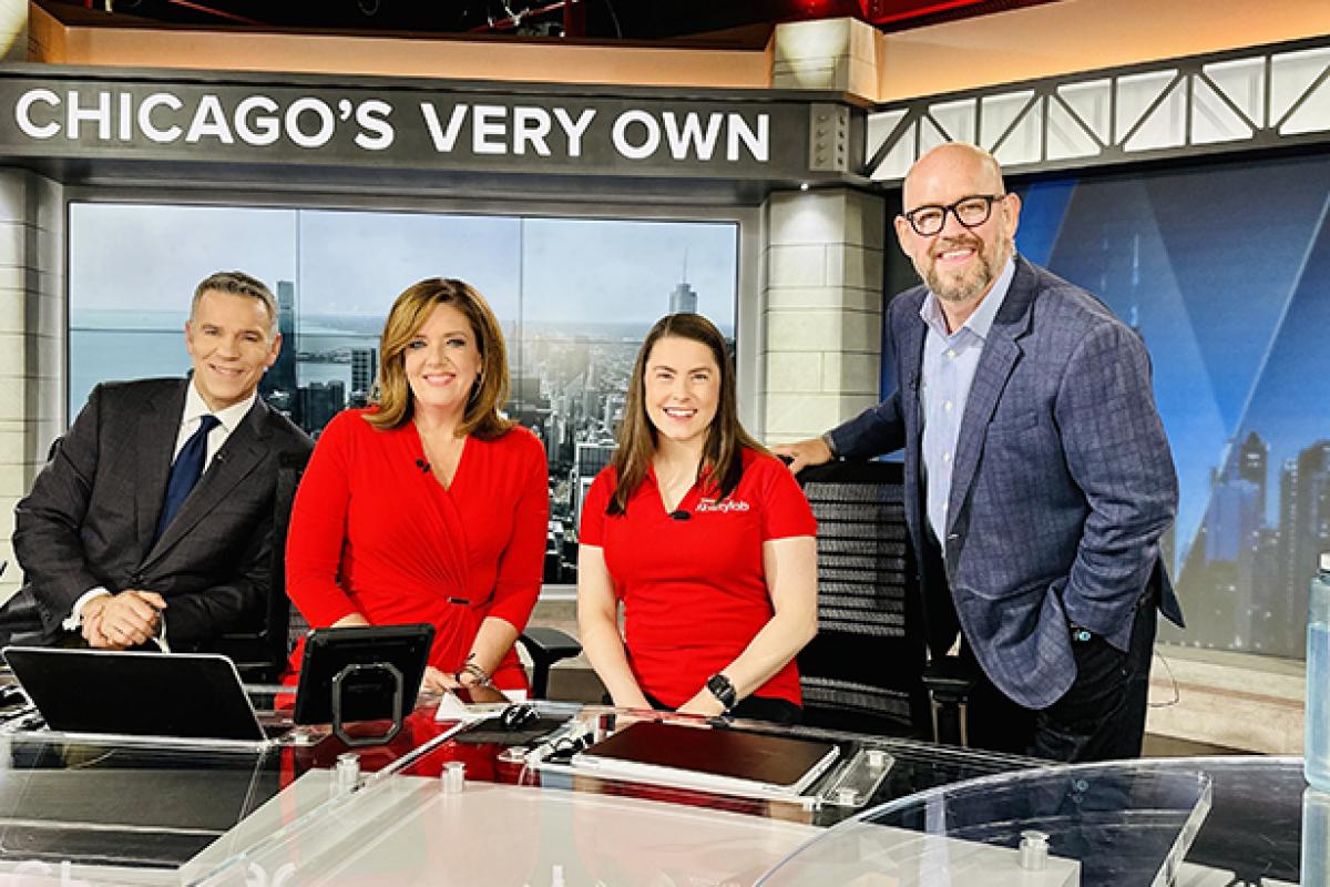 Jessica Curran, DPT, on set at WGN News
