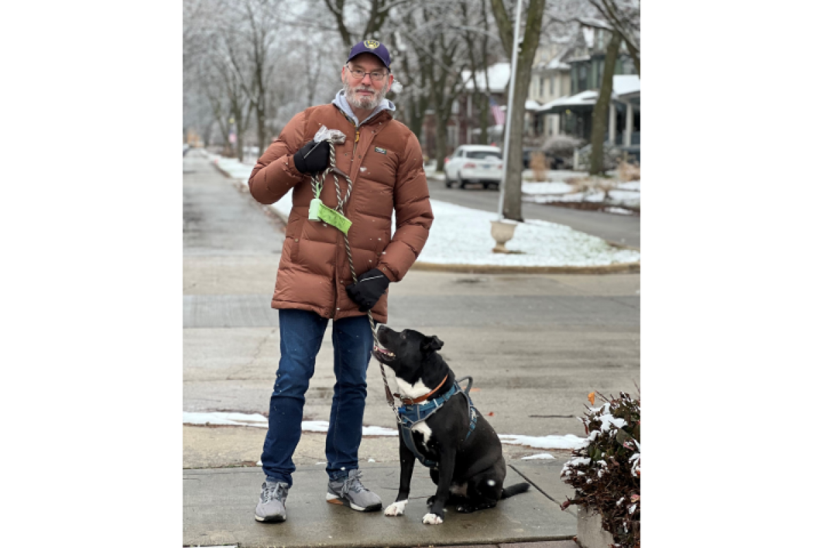 Joe walking his dog