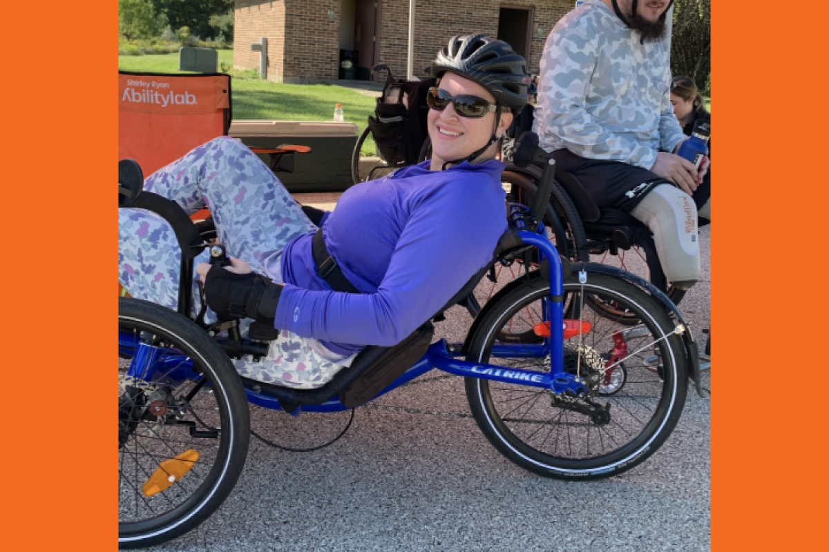 Molly riding a recumbent bike