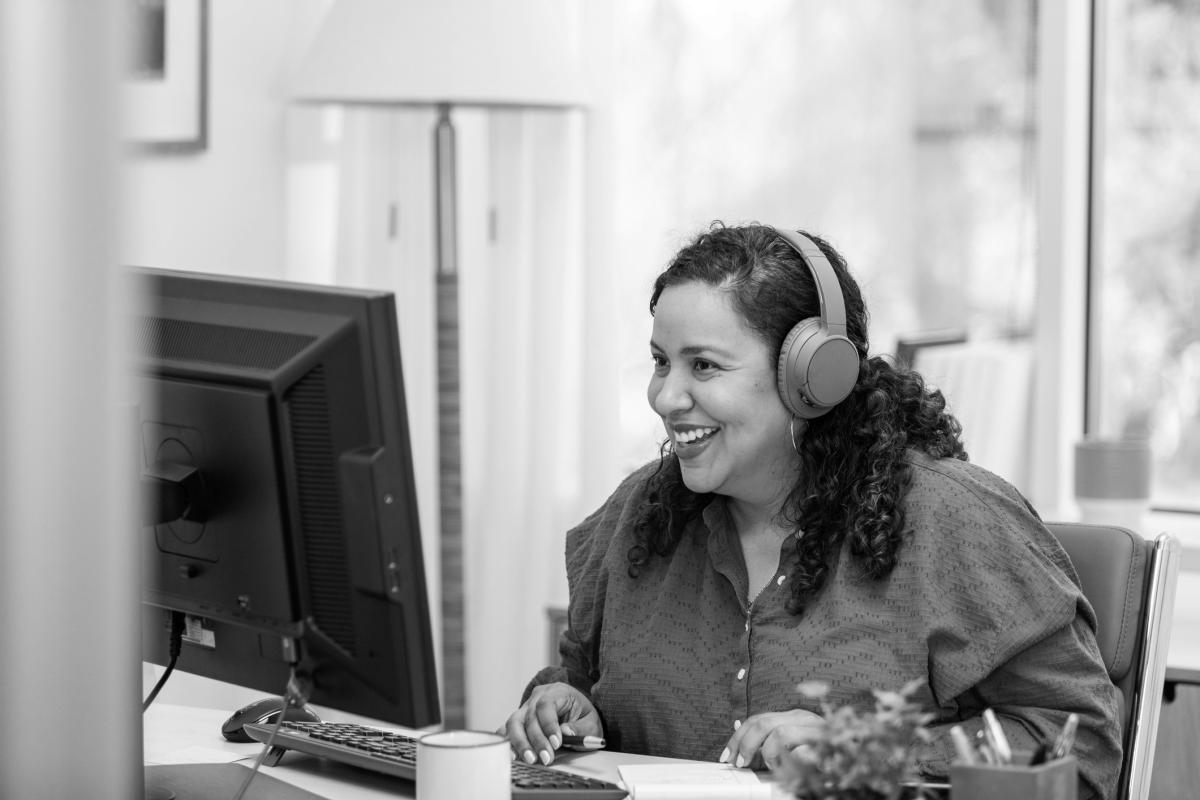 Woman on computer learning