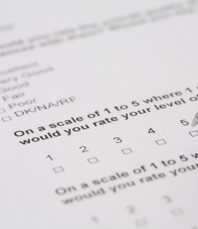 Survey that reads, "On a scale from 1 to 5, how would you rate..."
