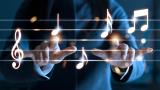 Music notes in front of a person