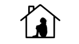 This is a silhouette of a person sitting on the floor alone in their home.