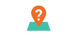 an orange pin with a question mark pointing down onto a blue square